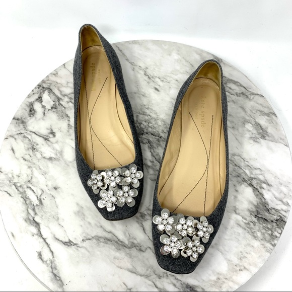 kate spade Shoes - Kate Spade Gray Tweed embellished toe made in Italy flats office classic preppy